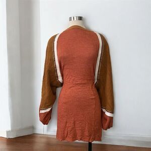 Free People Tunic Mini Dress Rust Orange 1970s Track Stripe Open Back Small